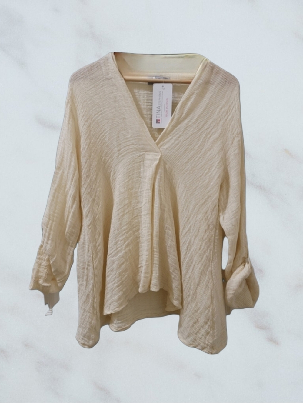 NWT - Tina Stephens Linen Boho Blouse